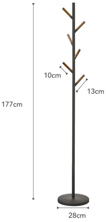 Czarny wieszak z detalami z drewna bukowego YAMAZAKI Plain Pole Hanger