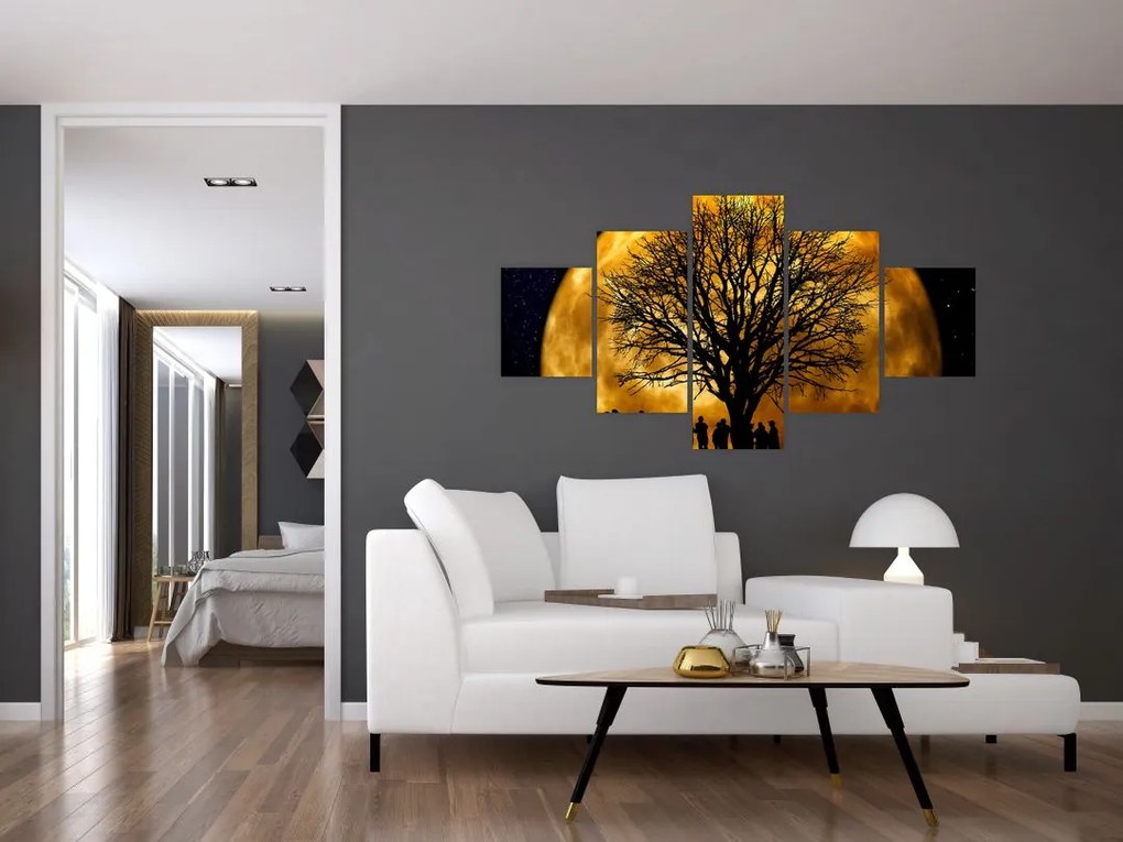Obraz księżyca i sylwetki (125x70 cm)
