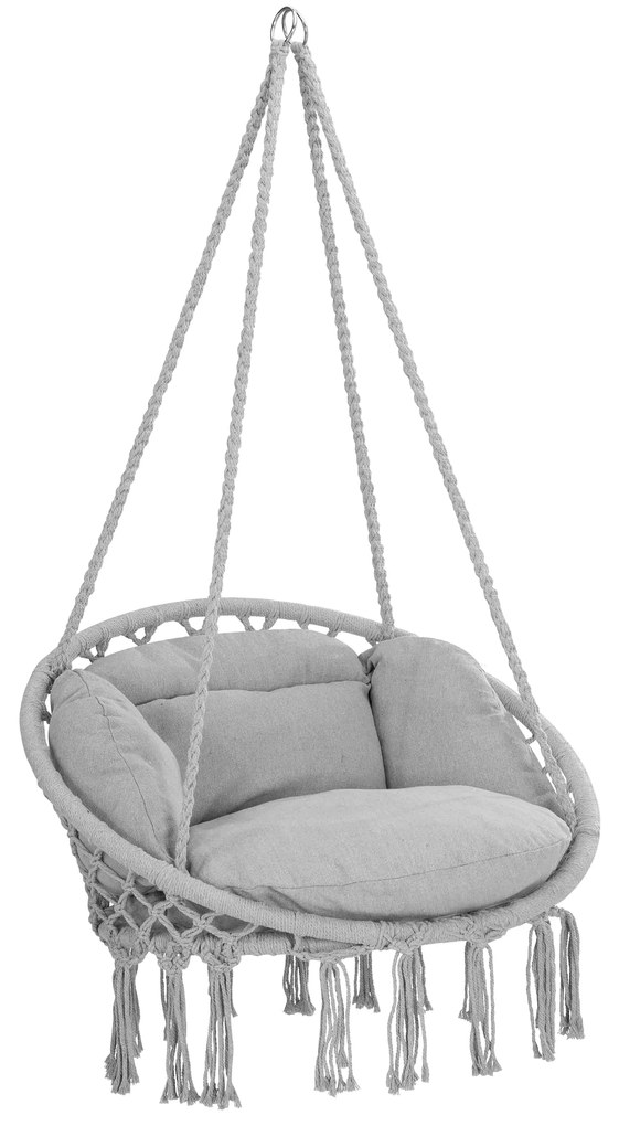 Detex Wiszące krzesło BOHO z poduszkami, Ø61cm, jasnoszara