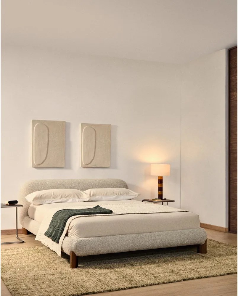 Beżowe tapicerowane łóżko dwuosobowe bez stelaża 160x200 cm Odina – Kave Home