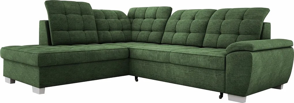 Narożnik LOTTA w tkaninie ASTI, 258x212cm – elegancki design, funkcja spania i pojemny schowek, układ lewy, kolor: ZIELONY