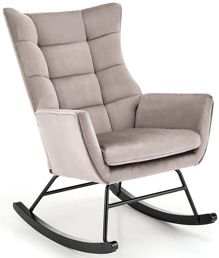 Beżowy welwetowy pikowany fotel bujany - Cirisu