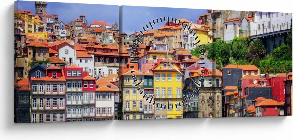 Obraz - Ribeira, Portugalia (z zegarem) (90x30 cm)
