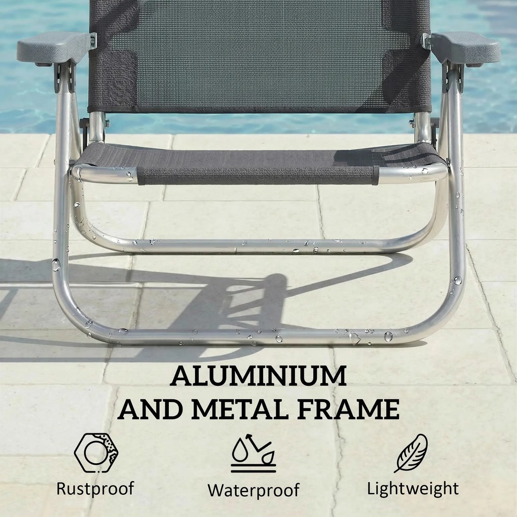 Outsunny Składany leżak ogrodowy z poduszką, regulowanym daszkiem i 6-stopniową regulacją oparcia, 62 x 68 x 79 cm, ciemnoszary | Aosom PL