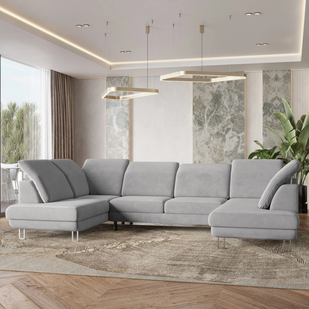 Masseno Narożnik TERAMO z funkcją spania i pojemnikiem na pościel Narozniki U, Rozkładana sofa - Jasnoszary, MONOLITH 84