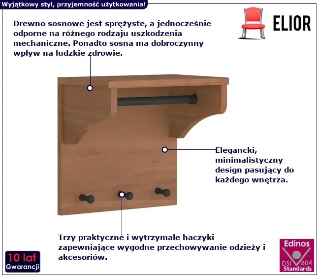 Mały wieszak ścienny drewno orzechowe W3-G79