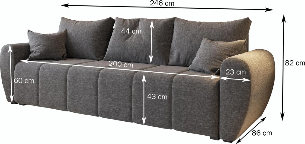 Masseno Sofa MADISON z funkcją spania i pojemnikiem na pościel, Rozkładana sofa - Czarny, SAWANA 14