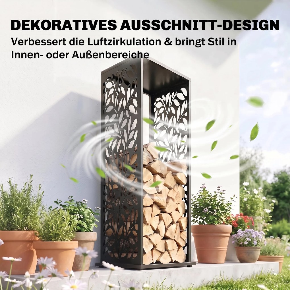 Outsunny stojak na drewno 38 x 38 x 112cm podwyższony regał na drewno opałowe z 4 haczykami dekoracyjne wycięcia do 100 kg stal | Aosom PL