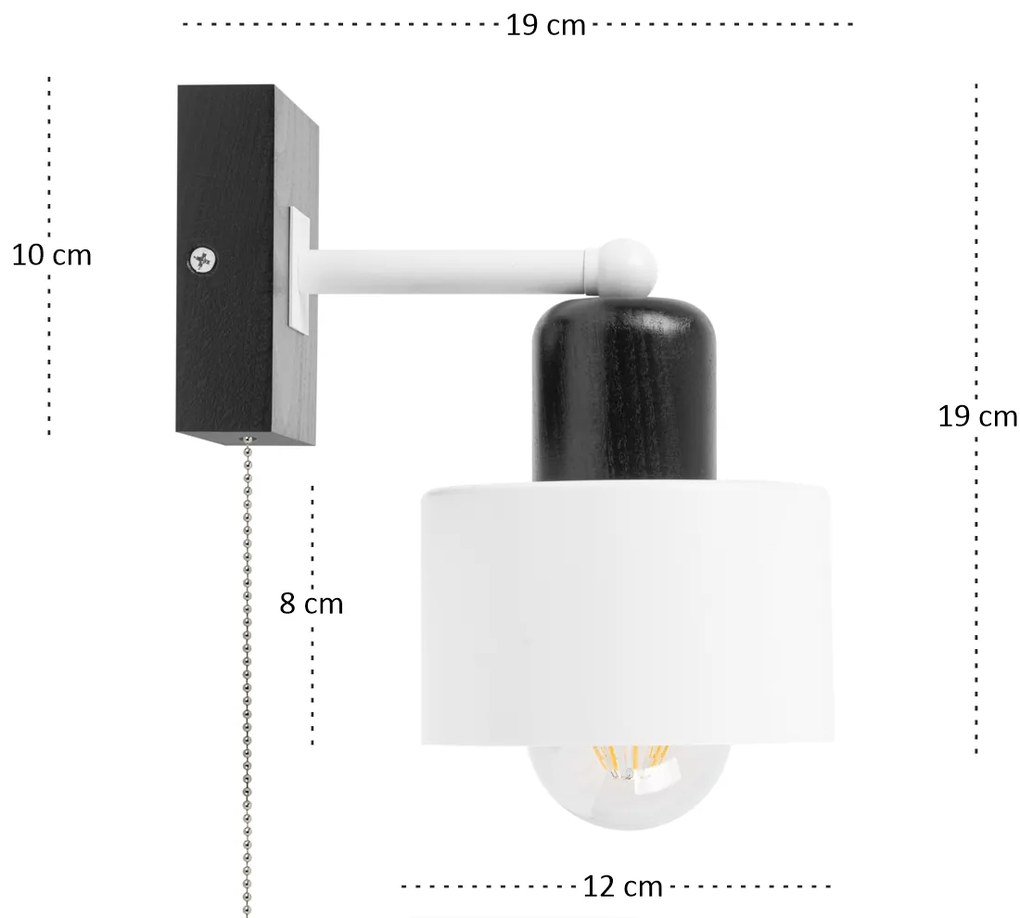 Biało-czarny kinkiet LED SHWD-WE10x10SC jednopunktowy z litego drewna