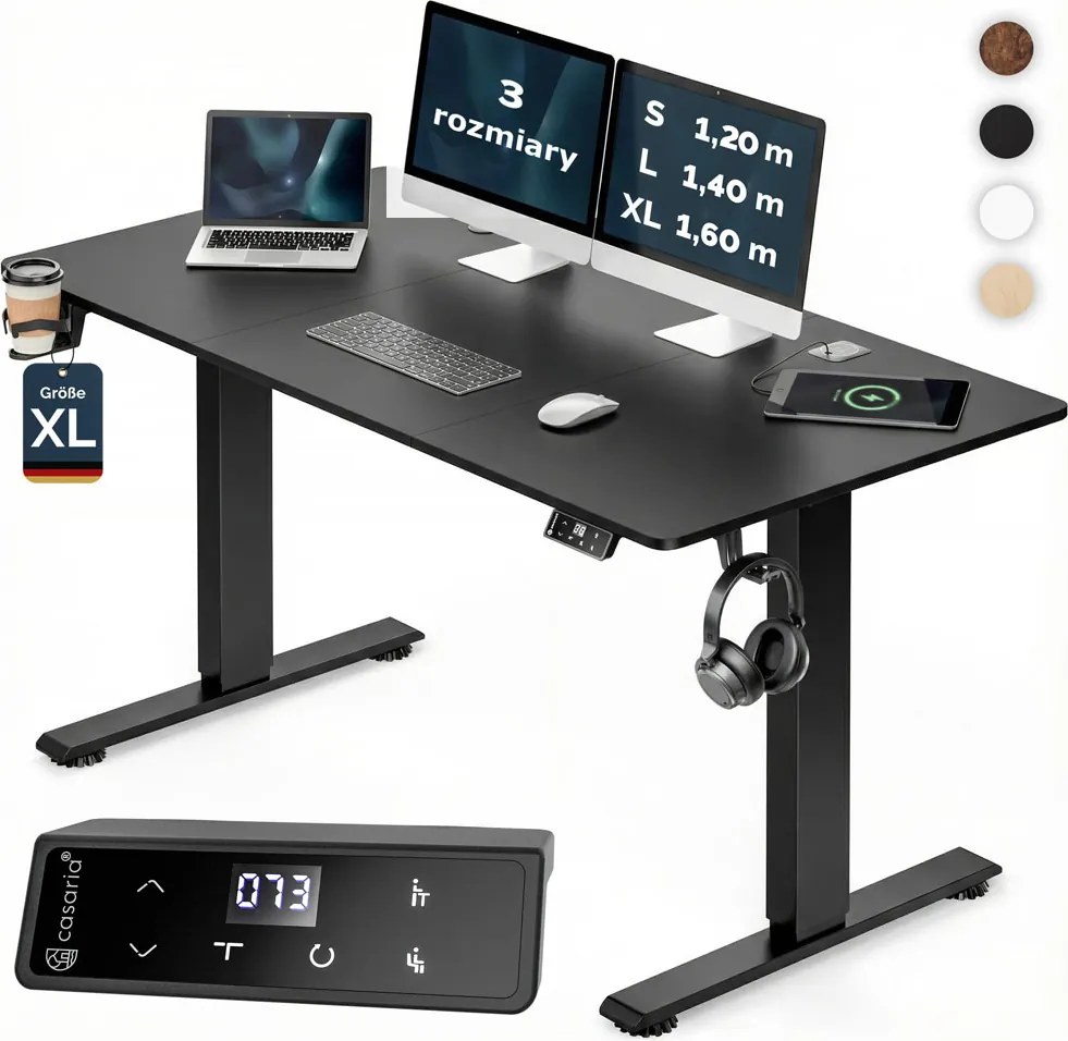 Regulowane biurko biurowe FLEXI, 160x75x72–117cm, czarne Casaria