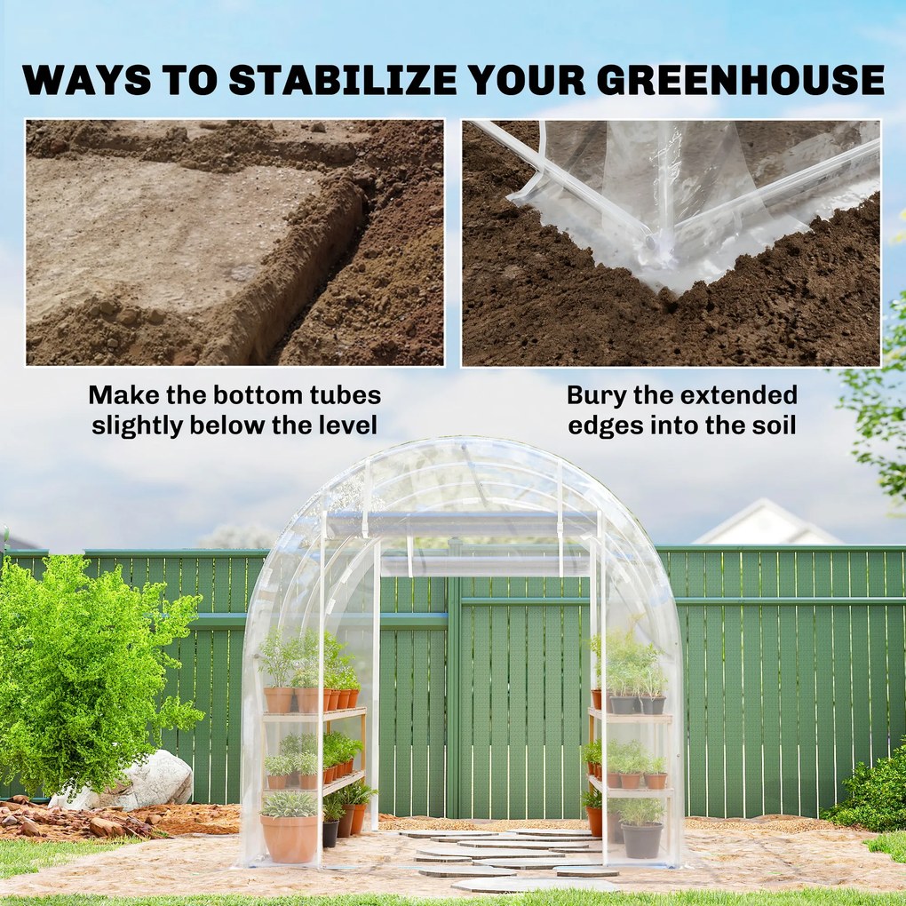 Outsunny Tunel foliowy (polytunnel), szklarnia z możliwością wejścia z ocynkowanym stalowym stelażem i odpornym na UV pokryciem PE, przezroczysta | Aosom PL