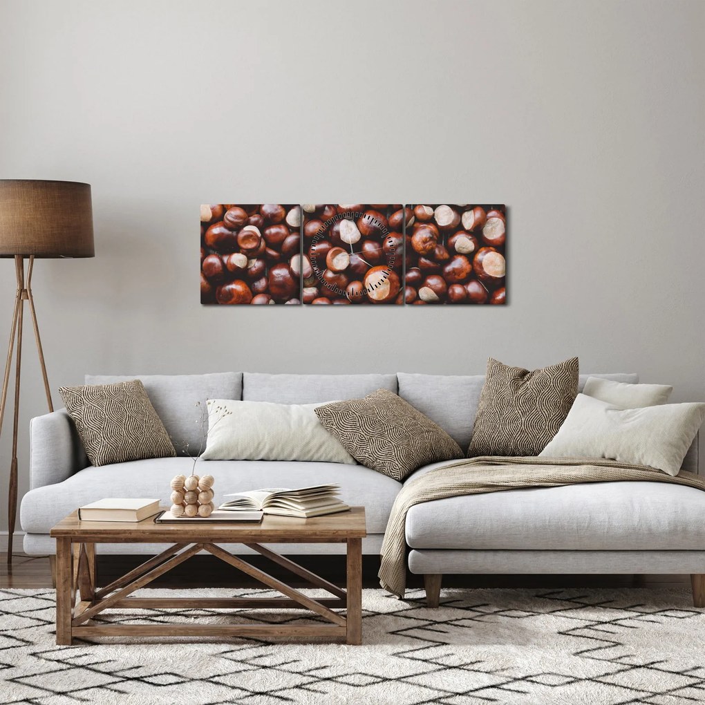 Obraz - Dojrzałe kasztany (z zegarem) (90x30 cm)