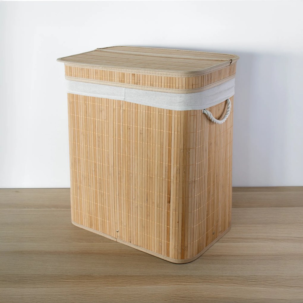 Bambusowy kosz na pranie, dwukomorowy ARVI, 100 l