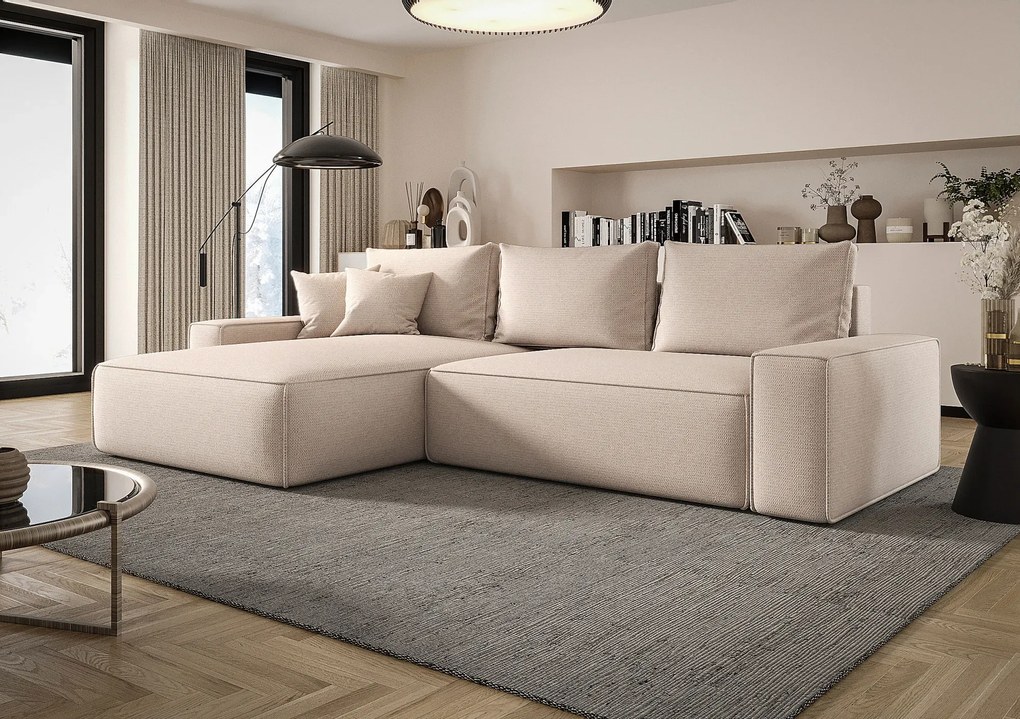 Kremowy narożnik rozkładany w kształcie L C6-R28