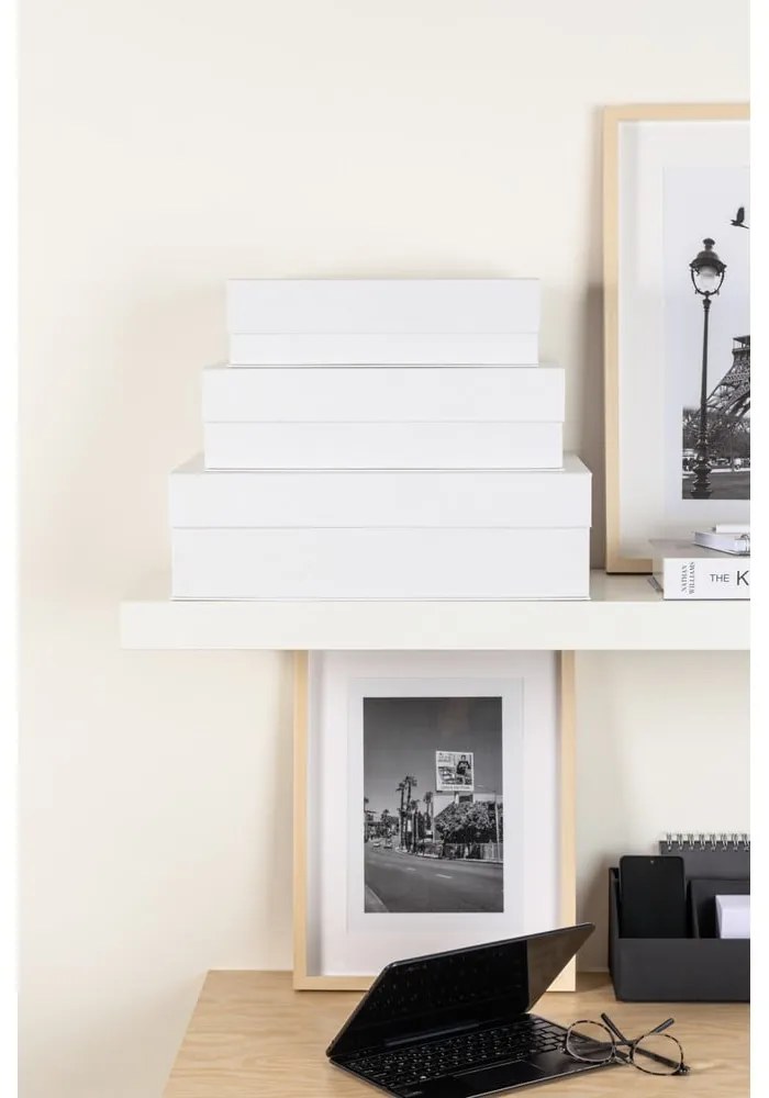 Białe kartonowe pojemniki dekoracyjne z pokrywką zestaw 3 szt. 42,5x29,5x13 cm Kian Paper Laminate – Bigso