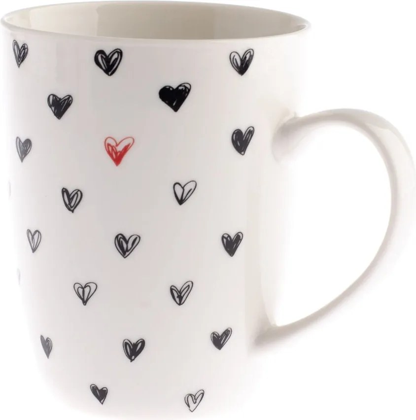 Kubek ceramiczny w czarne serca Dakls, 340 ml