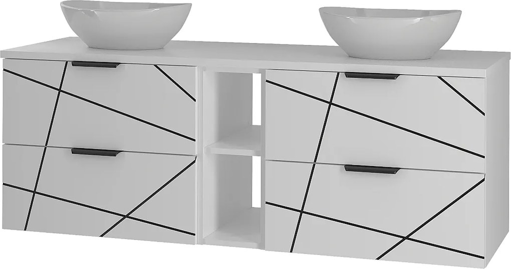 Zestaw Łazienkowy 140cm Szafka z Blatem Regał Umywalka Biały Mat Wood