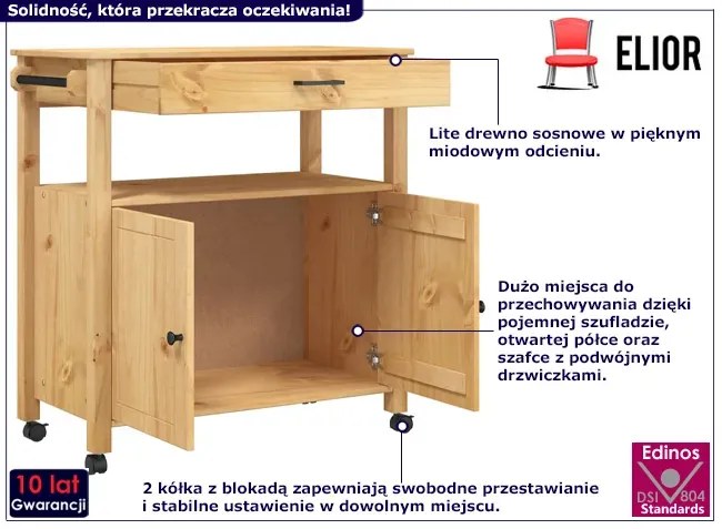 Sosnowy wózek kuchenny - Remmir 3X