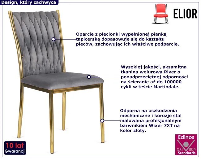 Szare welurowe krzesło plecione glamour - Jugelo