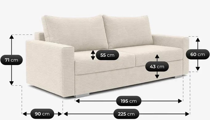 Sofa z Funkcją Spania DRAVOS Beżowa Sztruksowa Japandi