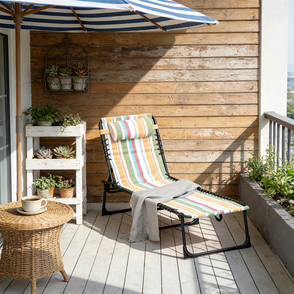 Funkcjonalna Leżanka Outsunny, Składane Łóżko Ogrodowe, 4-stopniowa Regulacja, Stal i Siatka, 189 x 58 x 30 cm, Wielobarwna