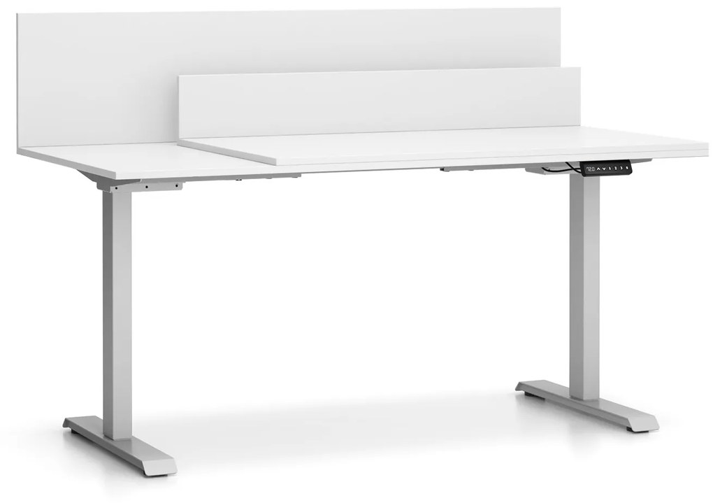 Biurko SINGLE LAYERS, przesuwny blat, z przegrodami, regulowane nogi, biały