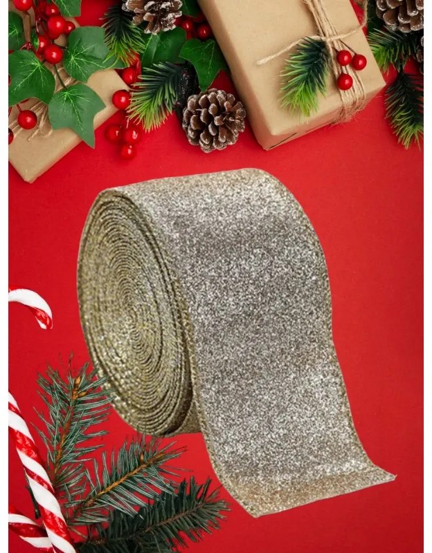 Wstążka świąteczna FESTIVE 5 cm x 2 m, złoto-srebrna