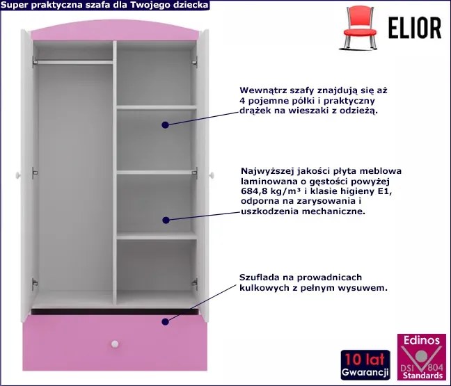 Szafa dla dziewczynki mix - biało T1-L61