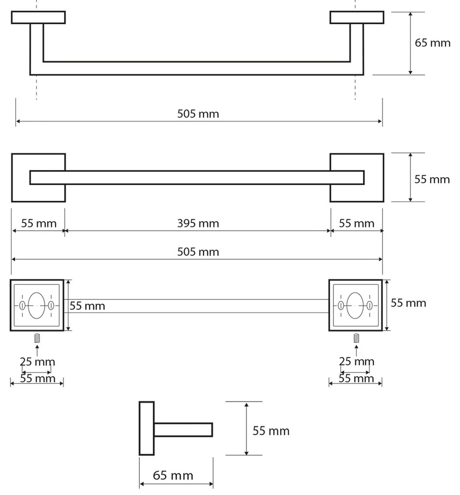 SAPHO XQ402 X-Square uchwyt na ręcznik 50 cm , srebrny