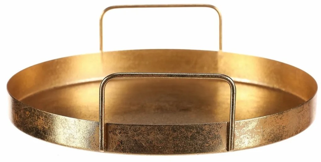 Metalowy talerz z uchwytami, średnica 25 cm,okrągły, złoty