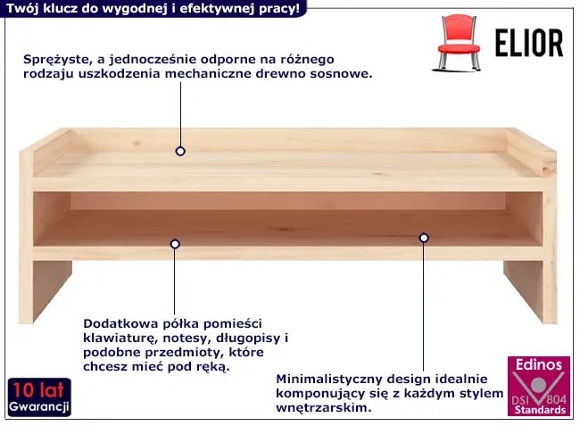 Nadstawka na biurko z naturalnego drewna sosnowego - Uhress