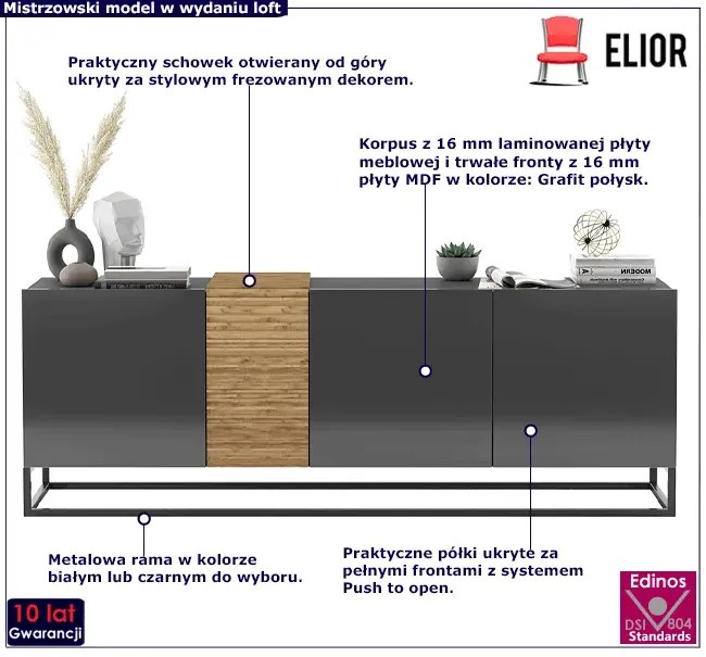 Stojąca szafka rtv grafit połysk - Graston 3X