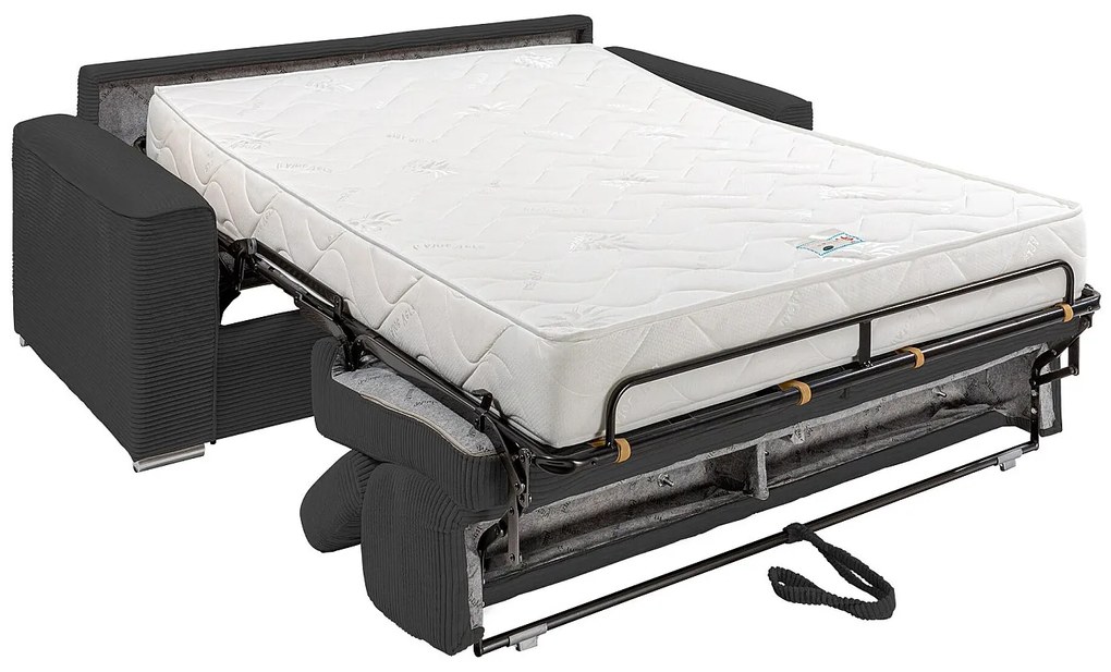 Kanapa 4 osobowa rozkładana typu express z szarego sztruksu - Miejsce do spania 160 cm - Materac 22 cm - VIZIR