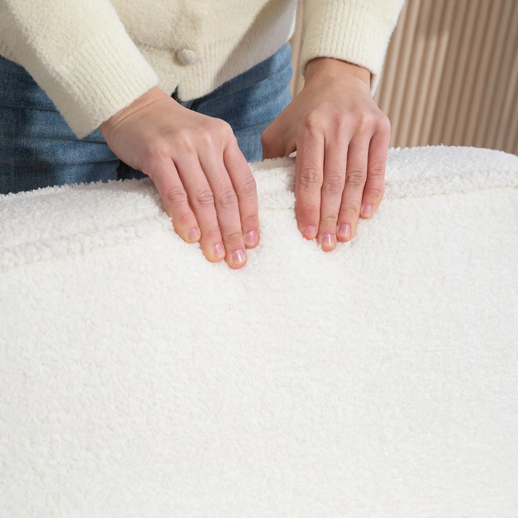 HOMCOM Fotel Akcentowy, Tapicerowany Fotel z Tkaniny, Rama z Drewna Kauczukowego, Nowoczesny Fotel z Poduszką, Biały