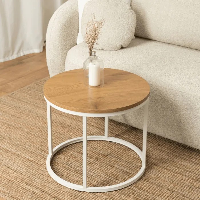 Stolik Kawowy ANN 53 cm Dąb/Biały Skandynawski