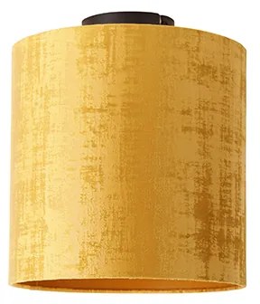 Lampa sufitowa czarny matowy aksamitny klosz złoty 25 cm - Combi Nowoczesny Oswietlenie wewnetrzne