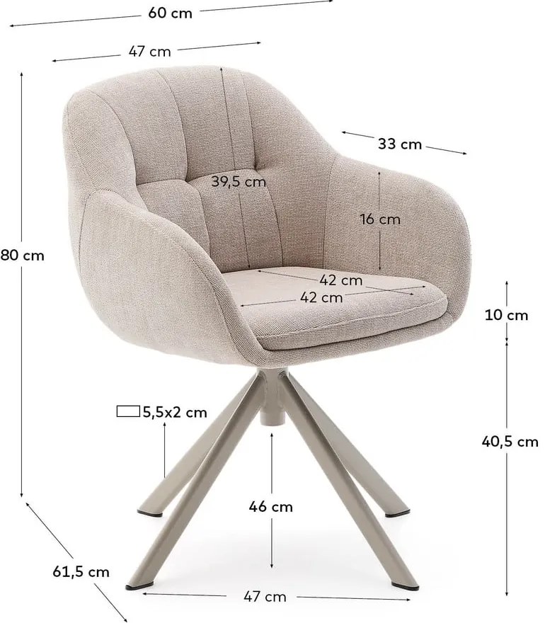 Beżowy tapicerowany fotel jadalniany z podłokietnikami Dorina – Kave Home