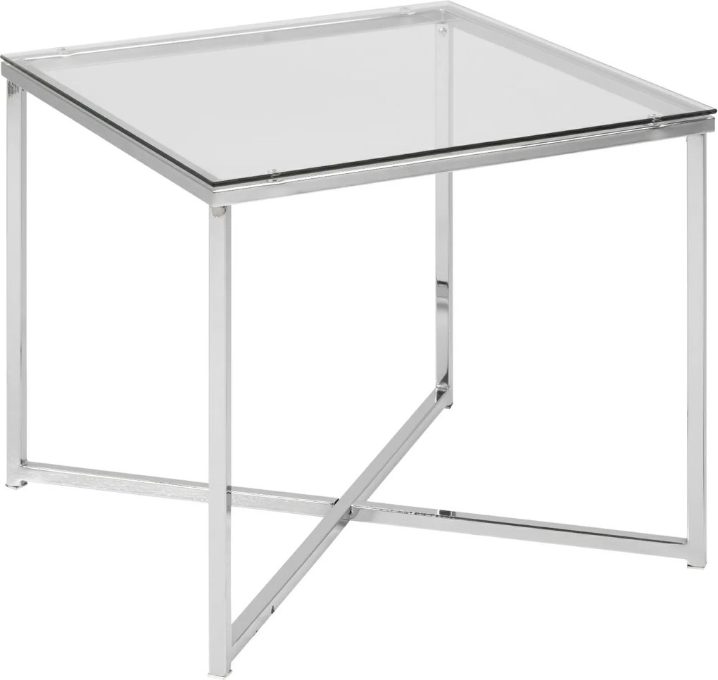 Kwadratowy stolik kawowy Cross transparentny/chrom