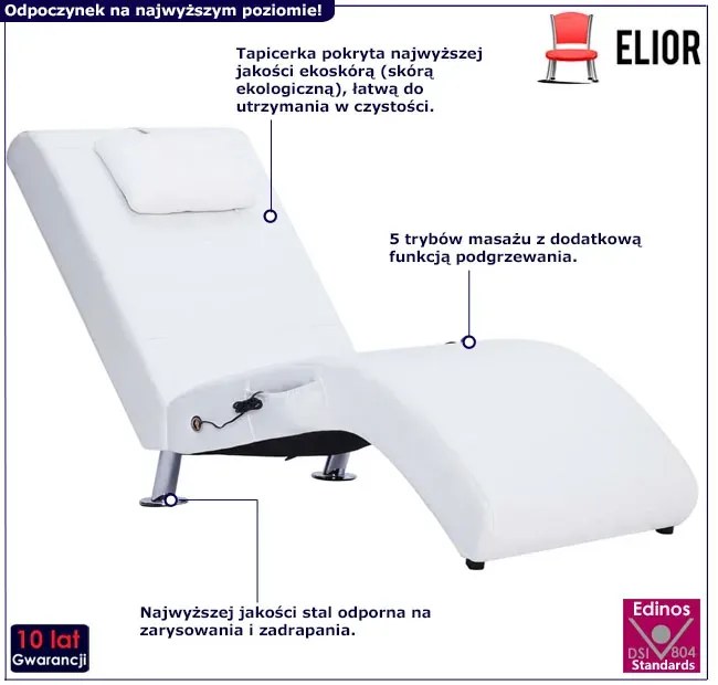 Elegancka biała leżanka masująca z ekoskóry H0-B51