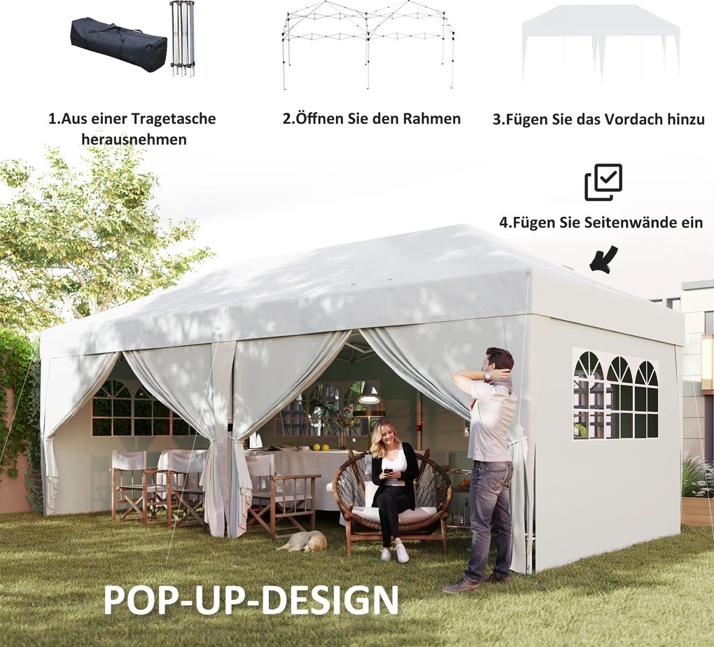 Outsunny Pawilon ok. 6x3 m, stabilny, odporny na zimę, pop-up składany pawilon z oknem, drzwiami na zamek błyskawiczny i ściankami bocznymi, ochrona UV | Aosom PL
