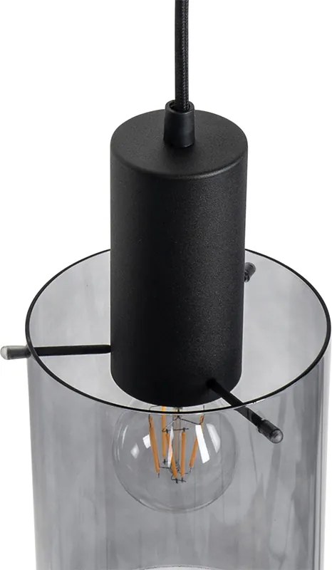 Lampa wisząca czarna z przydymionym szkłem owalnym 3-światłowa - Vidra