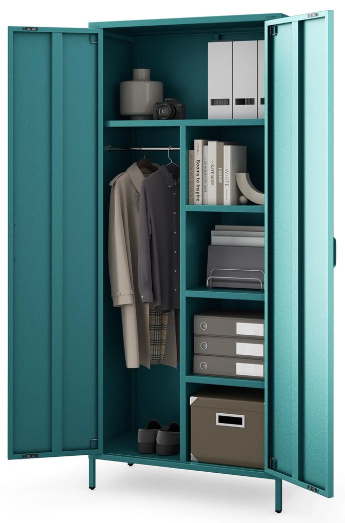Szafa na ubrania metalowa morska / turkusowa: Modern FLAVIO, 800 x 1850 x 450 mm