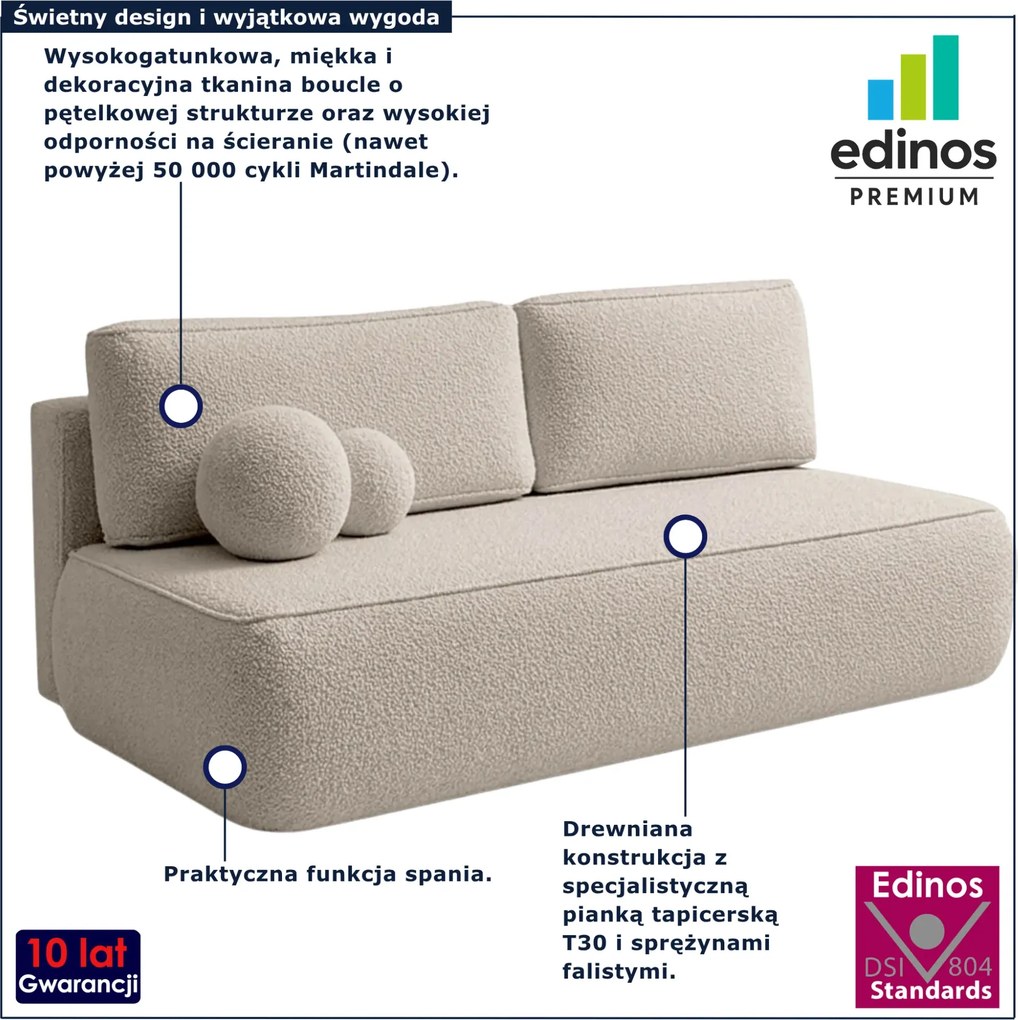 Beżowa skandynawska sofa rozkładana boucle R6-H26