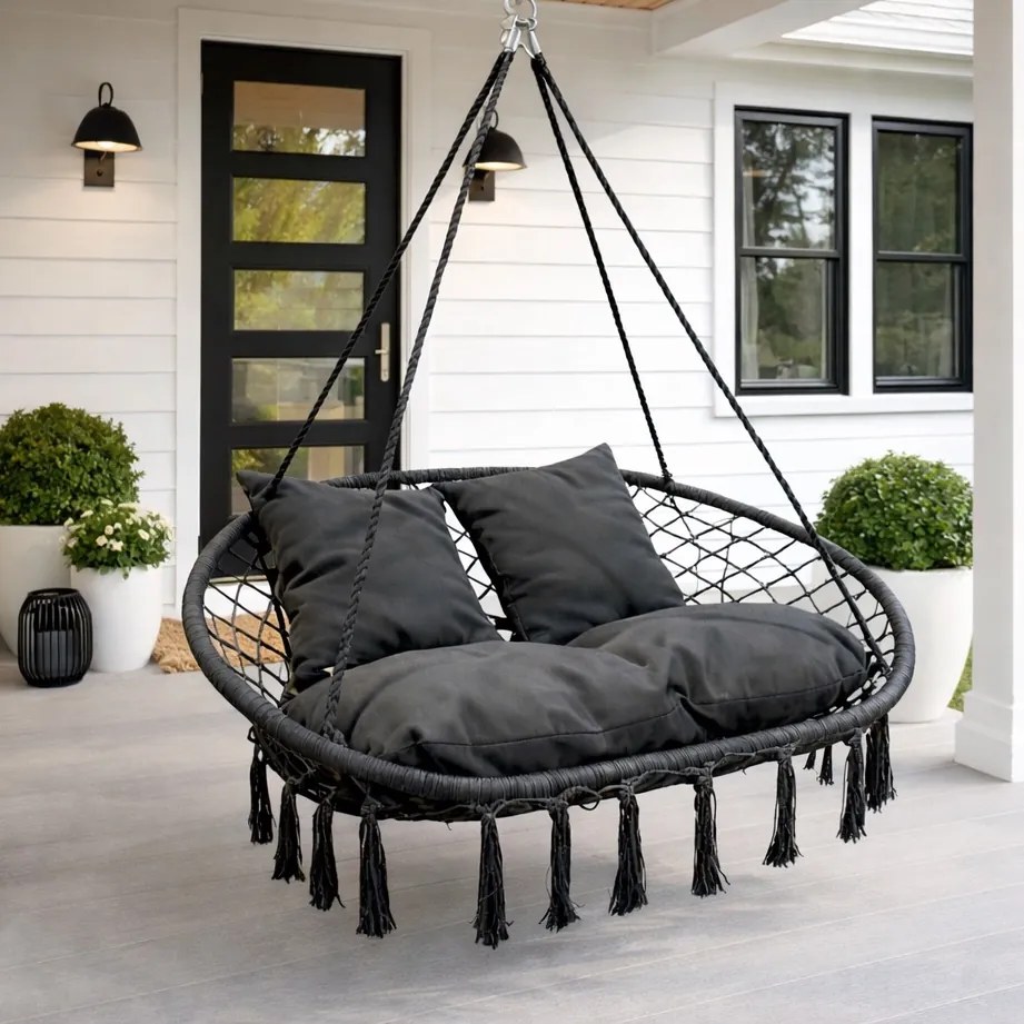 Dwuosobowa huśtawka ogrodowa - bocianie gniazdo Nestio HC-2502-GR, kolor szary