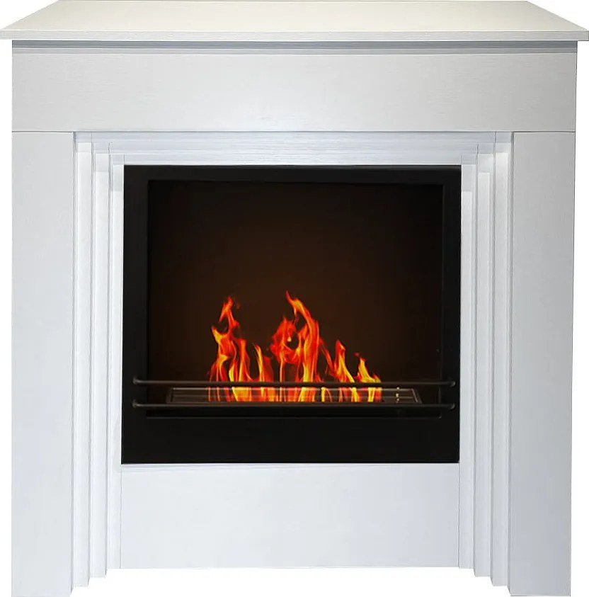 Biokominek stojący BELLINI z białego drewna, wyprodukowany we Włoszech, dł. 96 x gł. 35 x wys. 96 cm