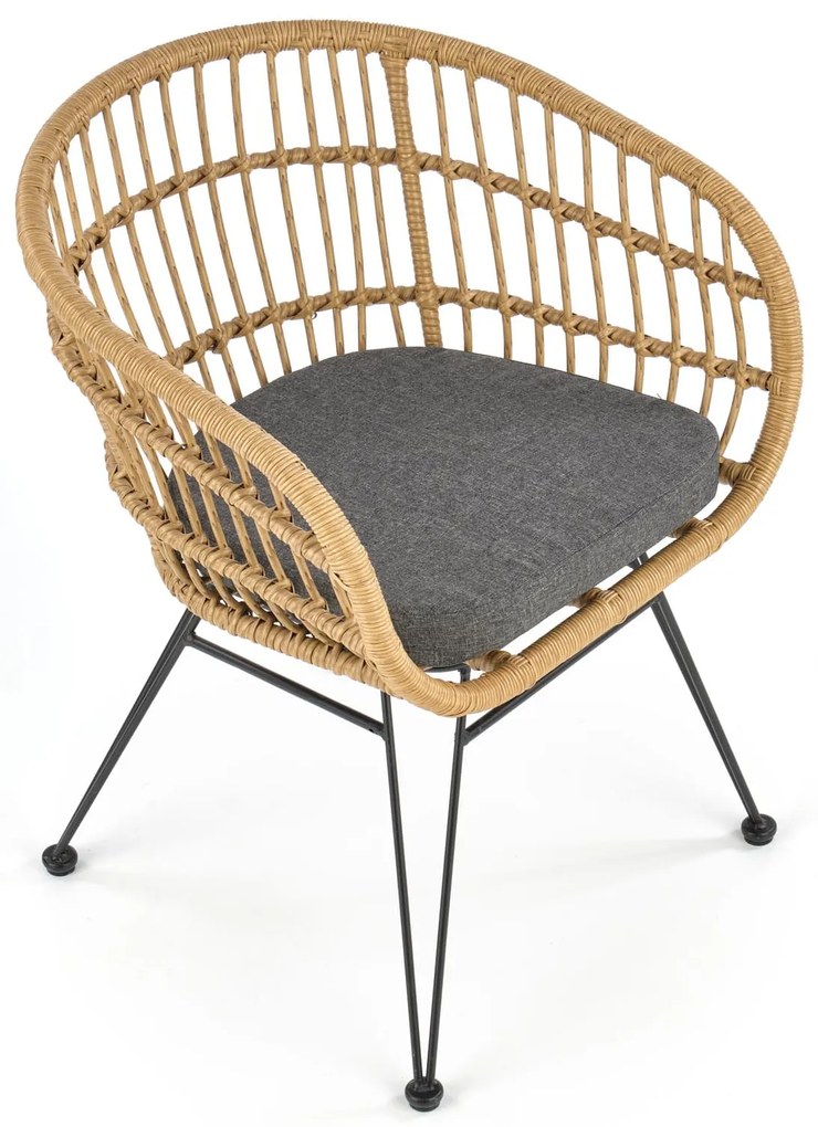 K456 krzesło naturalny/popielaty, rattan syntetyczny, tkanina, boho,