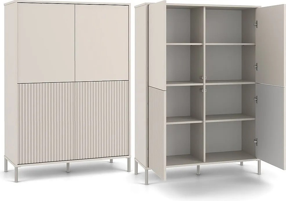 KAMARO Witryna 4D Slim  | Kaszmir |  103,5x40x147,5 cm | 4 Drzwi Gładkie/Ryflowane