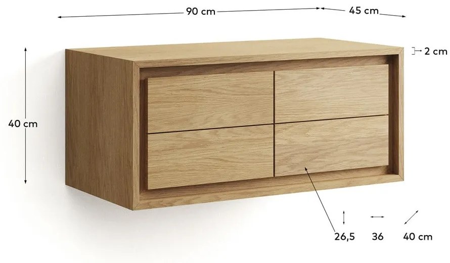 Niska wisząca szafka pod umywalkę z litego drewna tekowego 90x40 cm Kenta – Kave Home