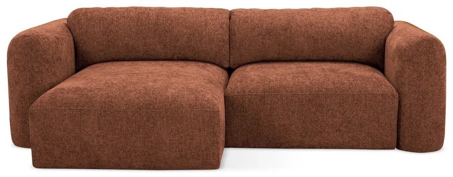 Narożnik rozkładany z tkaniny szenilowej ze schowkiem (lewostronny/z szezlongiem) w kolorze terakoty Mele – Makamii