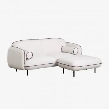 Sofa Trzyosobowa Z Pufą Z Tkaniny Biel Tkaniny Biała - Sklum